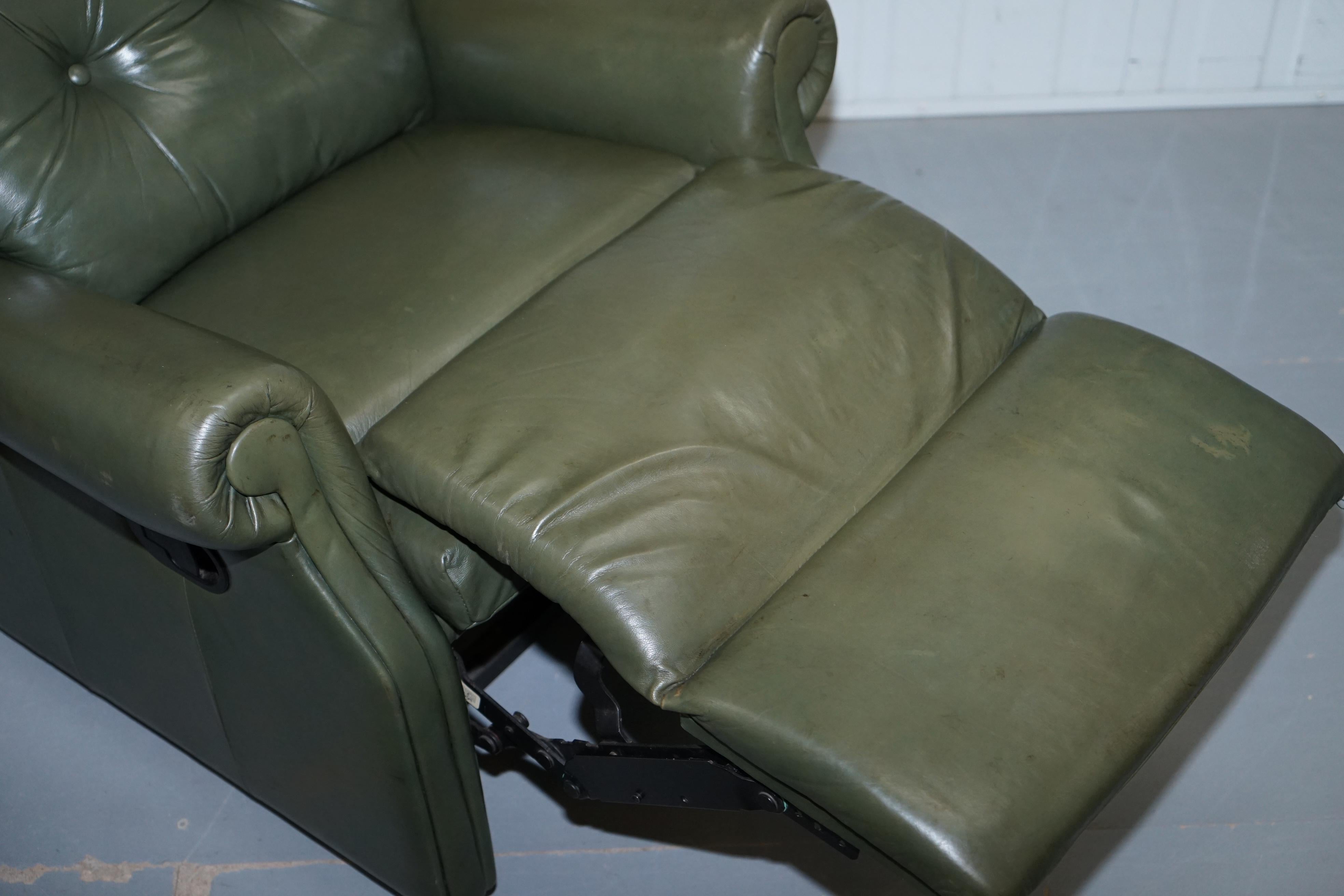 Contemporary Pair of Sherborne Lynton Upholstery Green Leather Recliner Armchairs