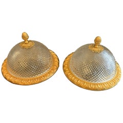 Pair of Sherle Wagner Flush Mount Bronze Crystal / Glass Acorn Finial Fixtures