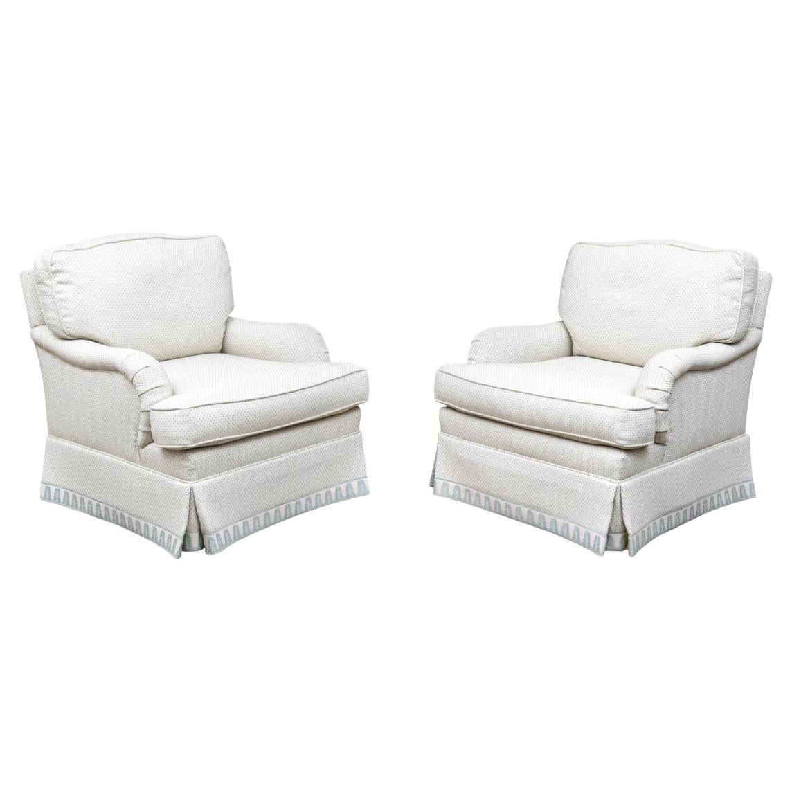 Pair Of Sherrill Furiture Upholstered Swivel Chairs For Sale