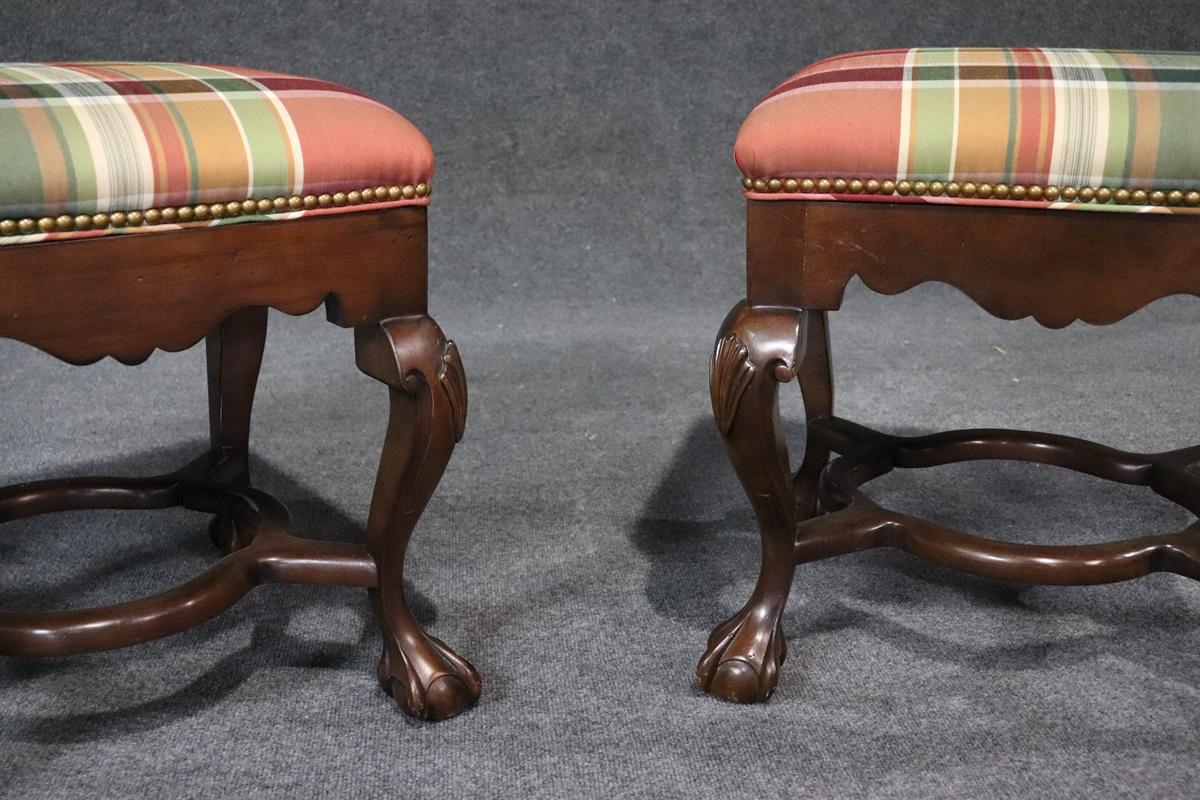 20th Century Pair of Carved Ball and Claw Georgian Style Mahogany Stools Benches