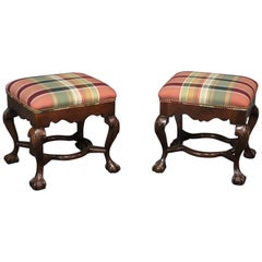 Pair of Carved Ball and Claw Georgian Style Mahogany Stools Benches