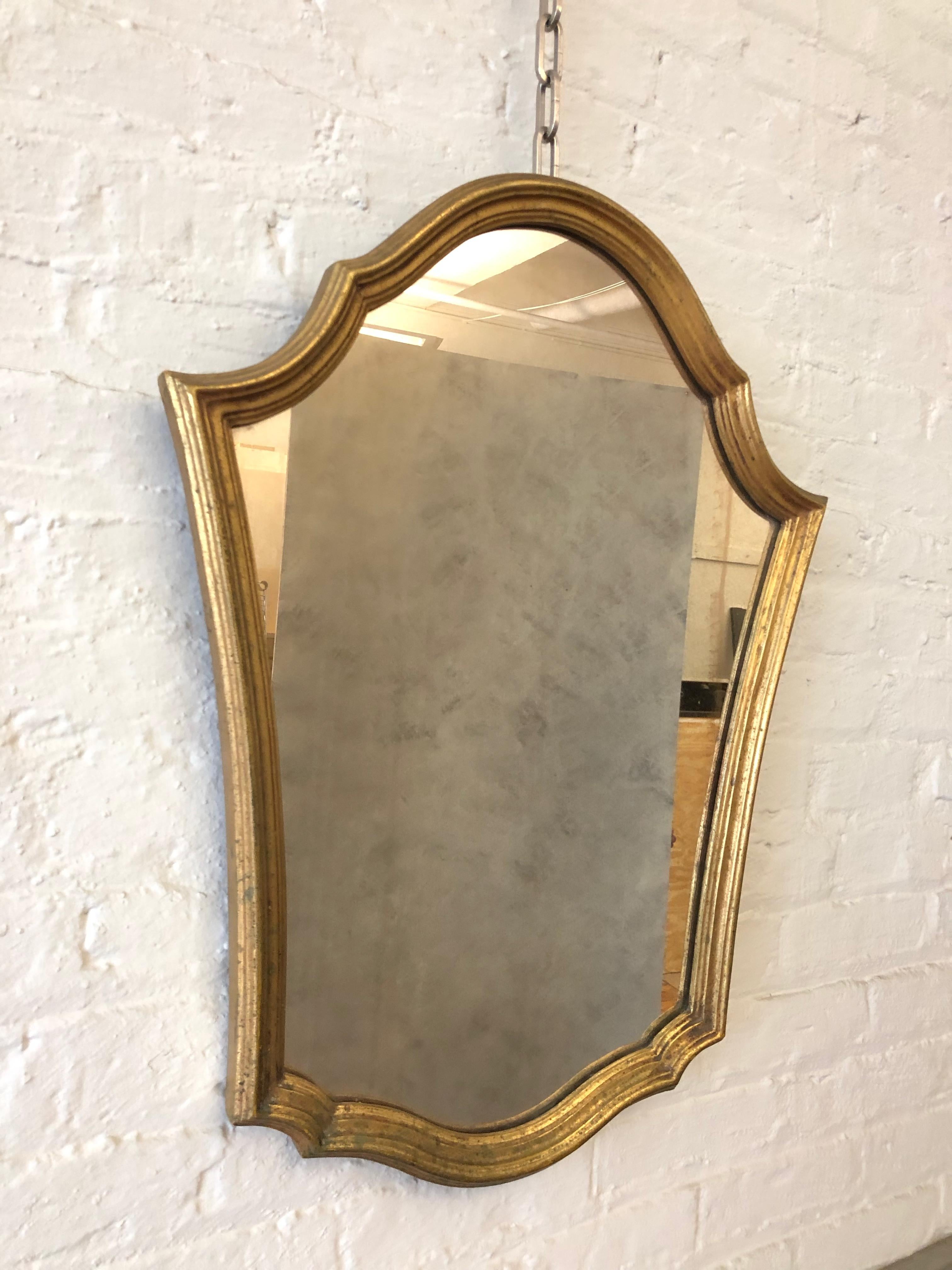 Pair of French Mid 20th Century Gilt Shield Form Mirrors 4