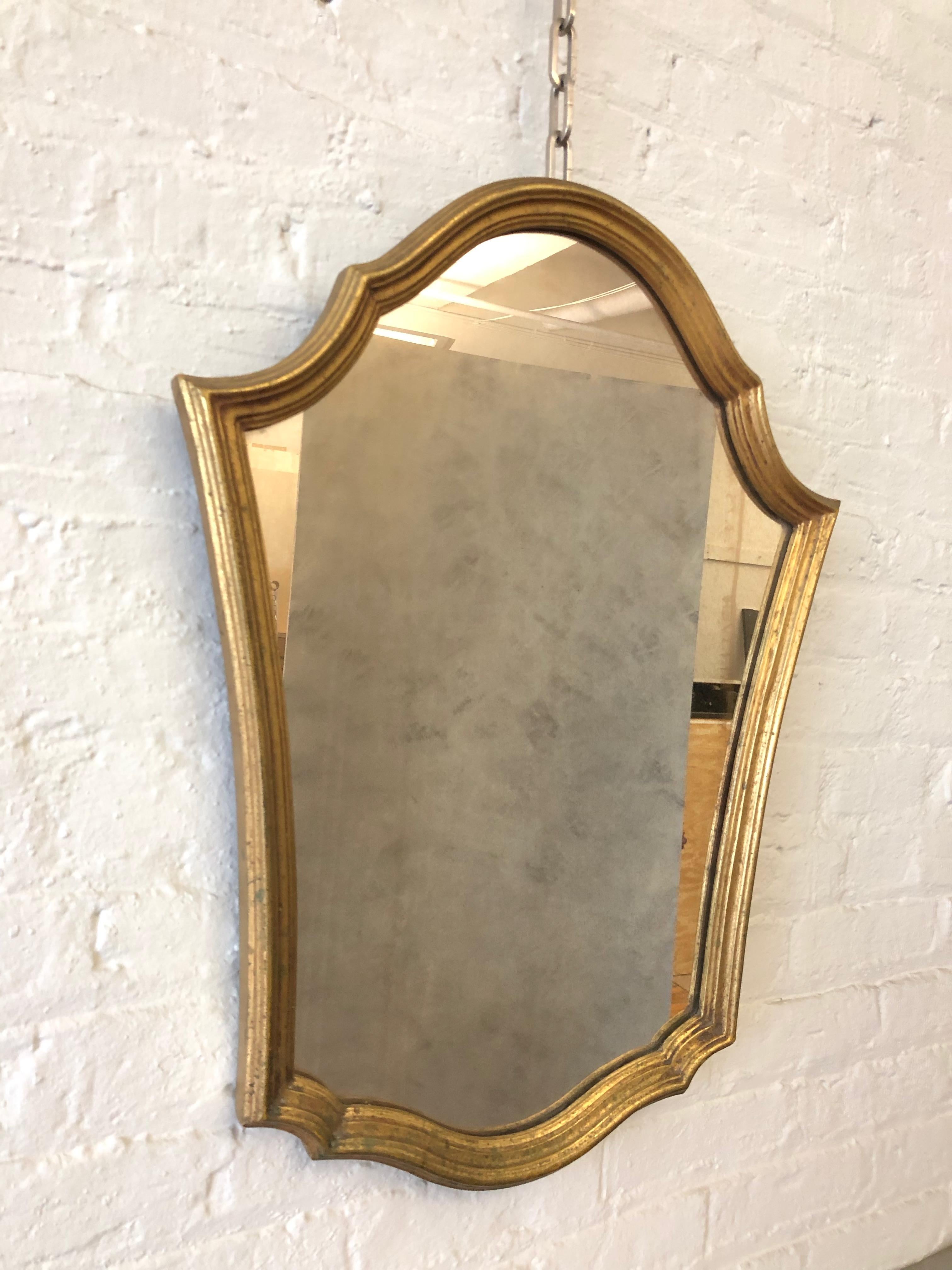 Epoxy Resin Pair of French Mid 20th Century Gilt Shield Form Mirrors