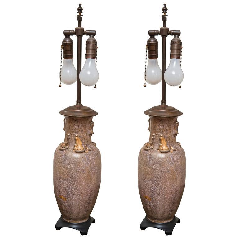 Mid-20th Century Pair of Shimmering Blush Lamps For Sale