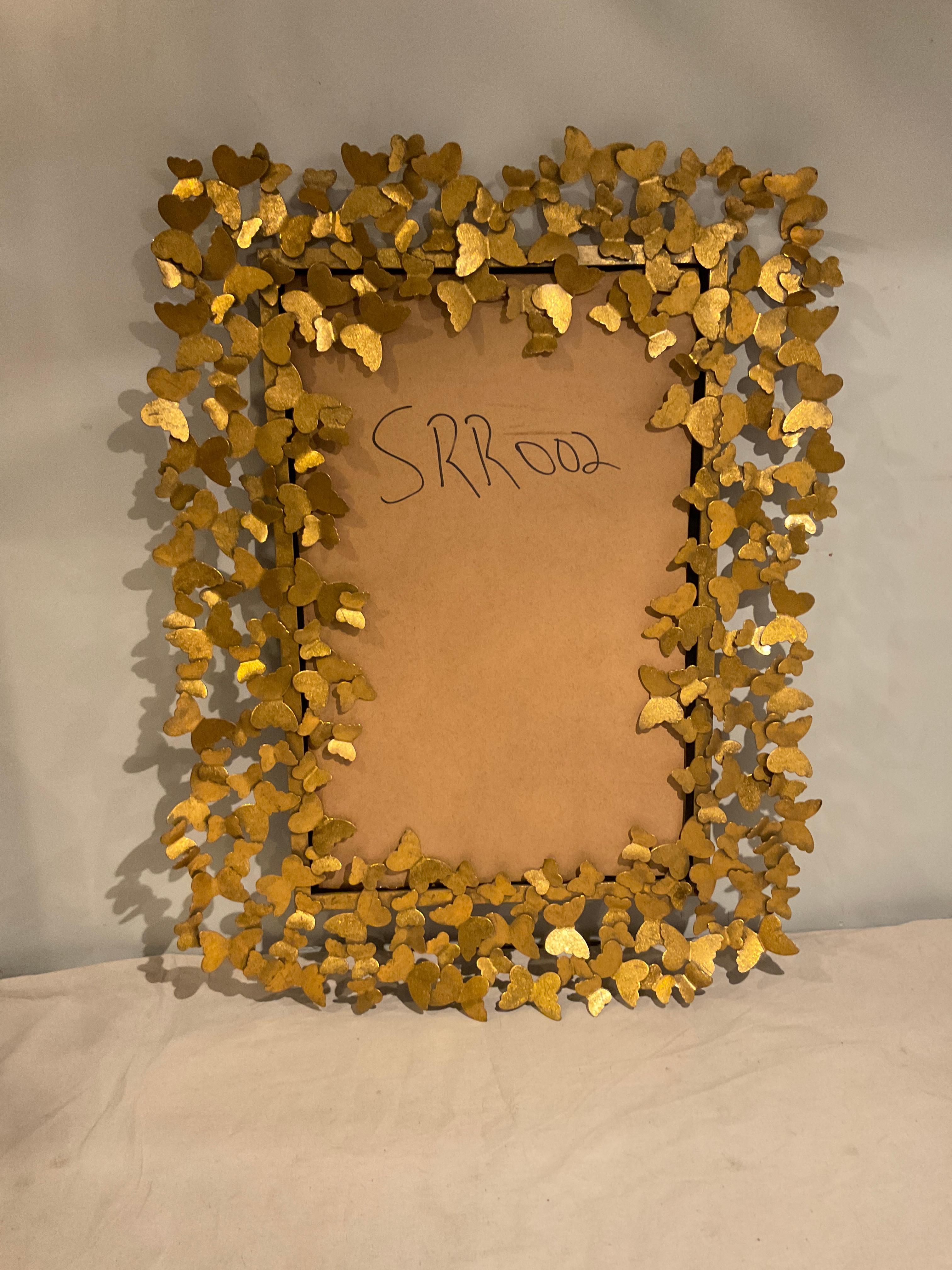 Pair Of Shimmering Gold  Metal Butterfly Frames For Mirrors In Good Condition For Sale In Tarrytown, NY