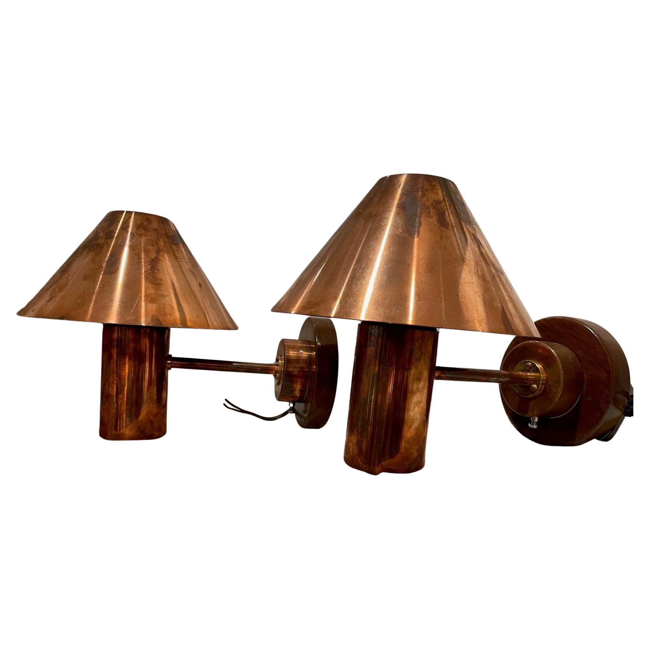Pair of Ship's Copper Bunk Wall Lights, 1970's For Sale