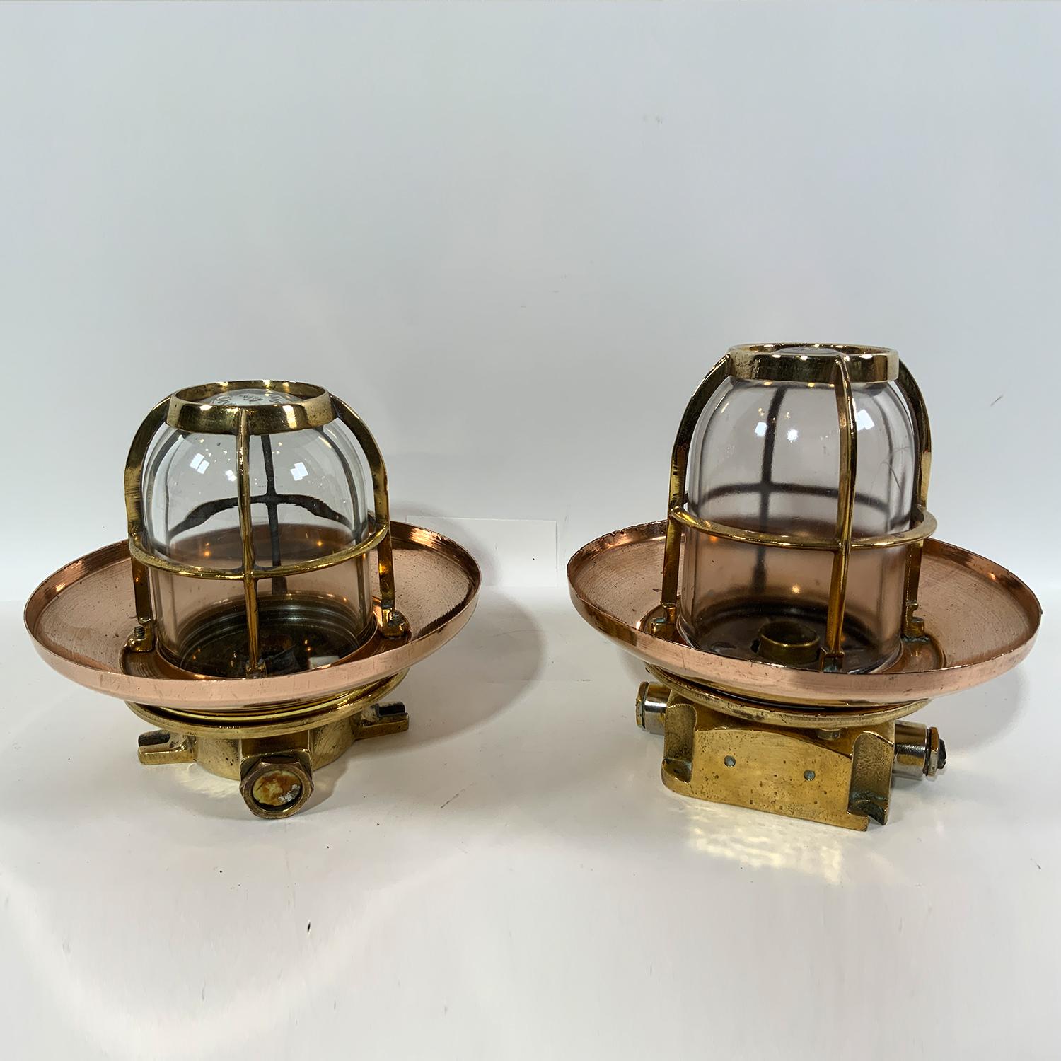 Copper and brass ships ceiling lights from a cargo ship. Ex Shipbreakers Yard. Polished, not wired. Circa 1995