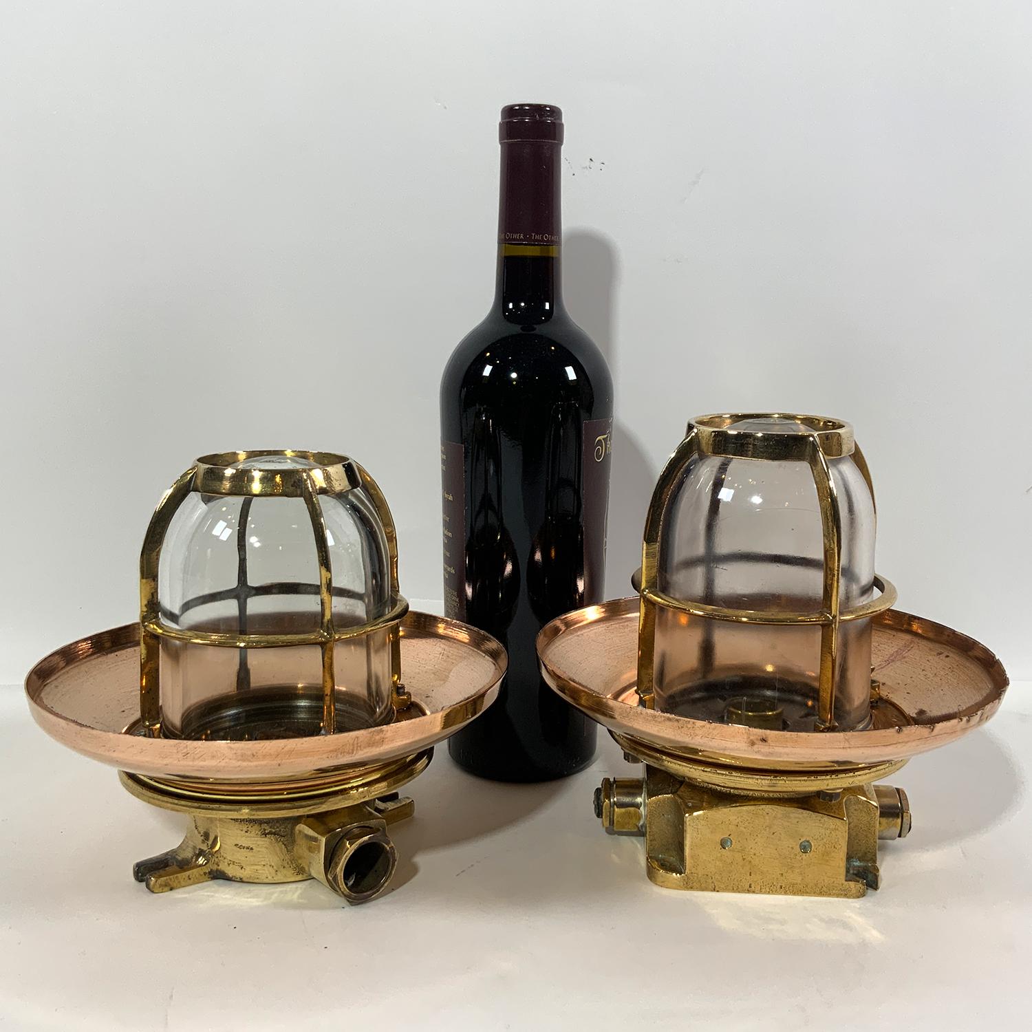 Japanese Pair of Ships Copper Cargo Light Fixtures