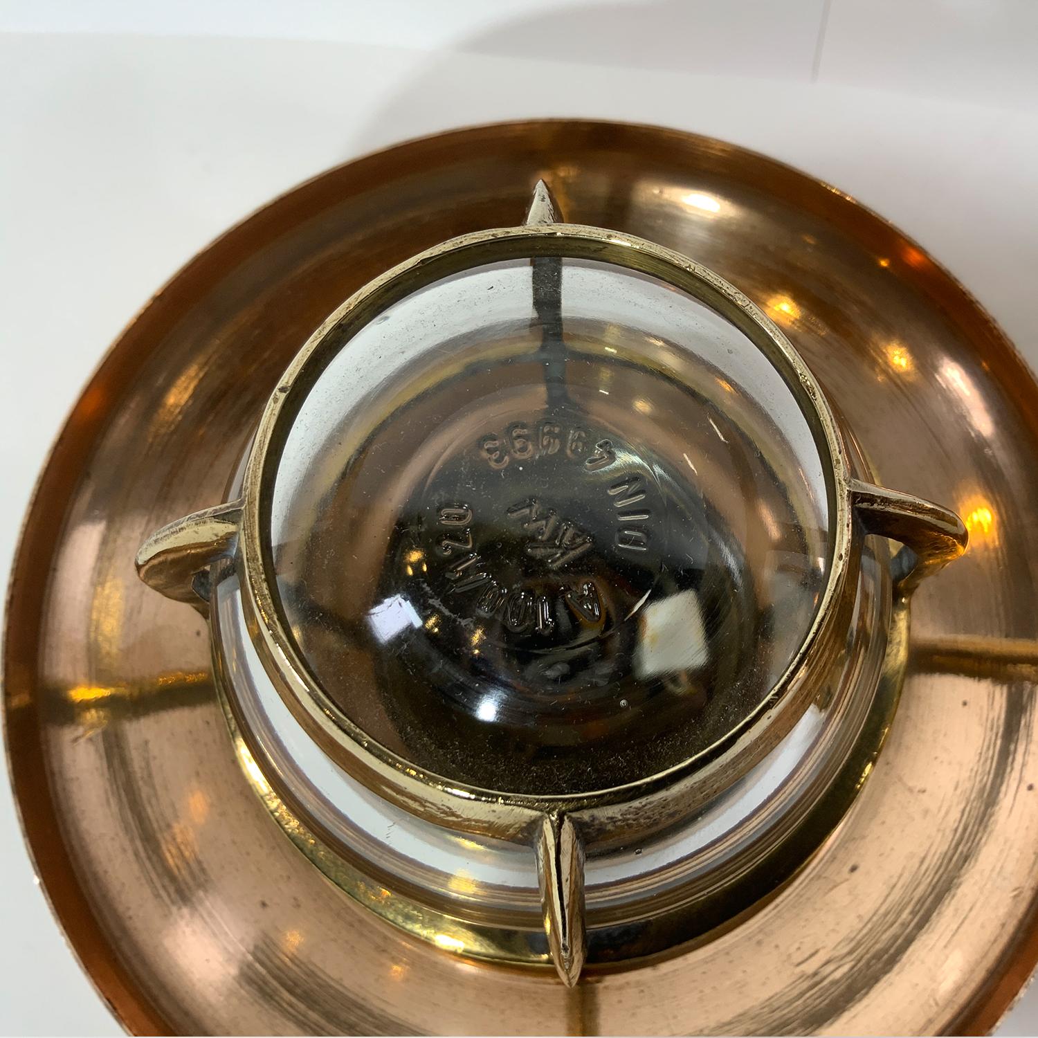 Pair of Ships Copper Cargo Light Fixtures In Good Condition In Norwell, MA