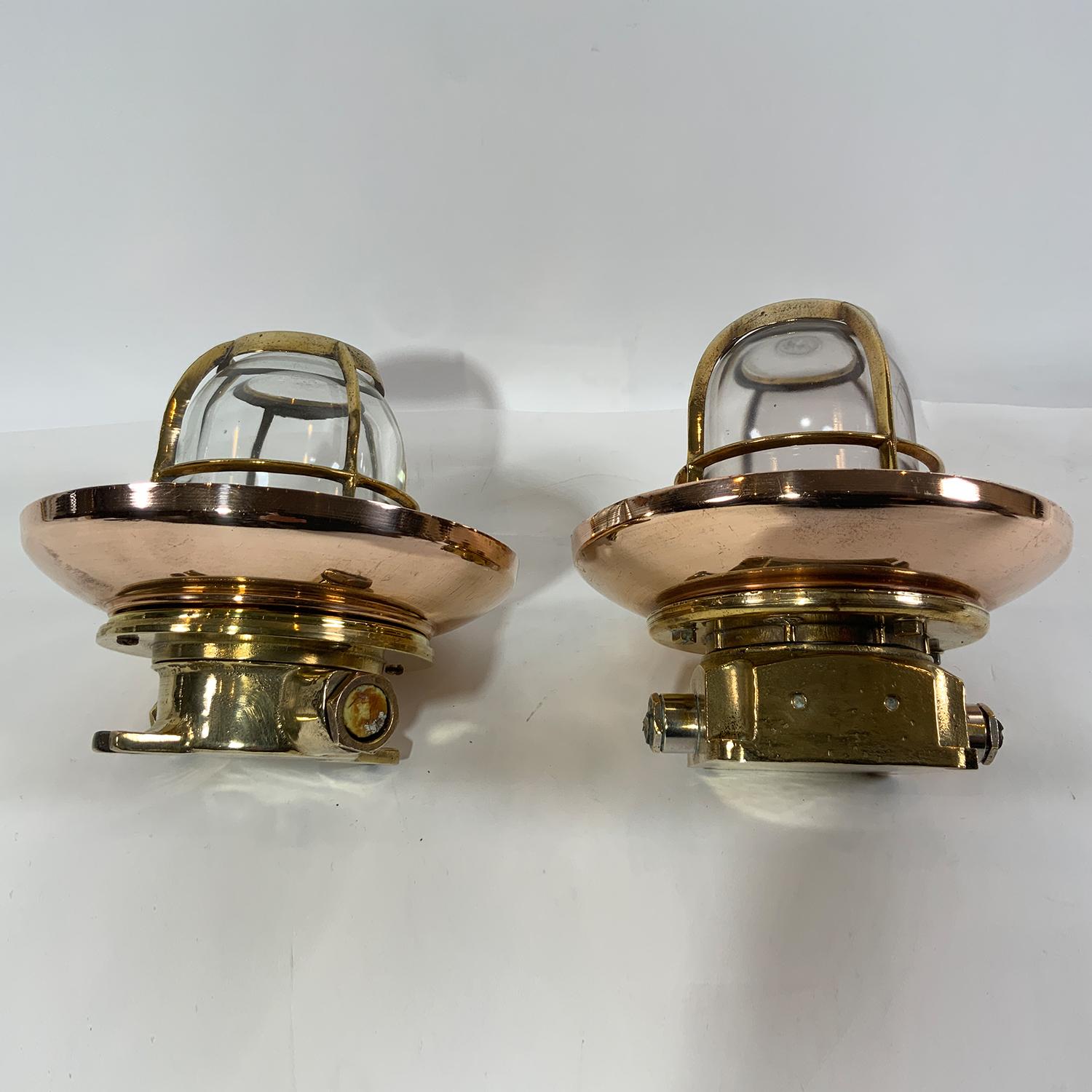 Brass Pair of Ships Copper Cargo Light Fixtures