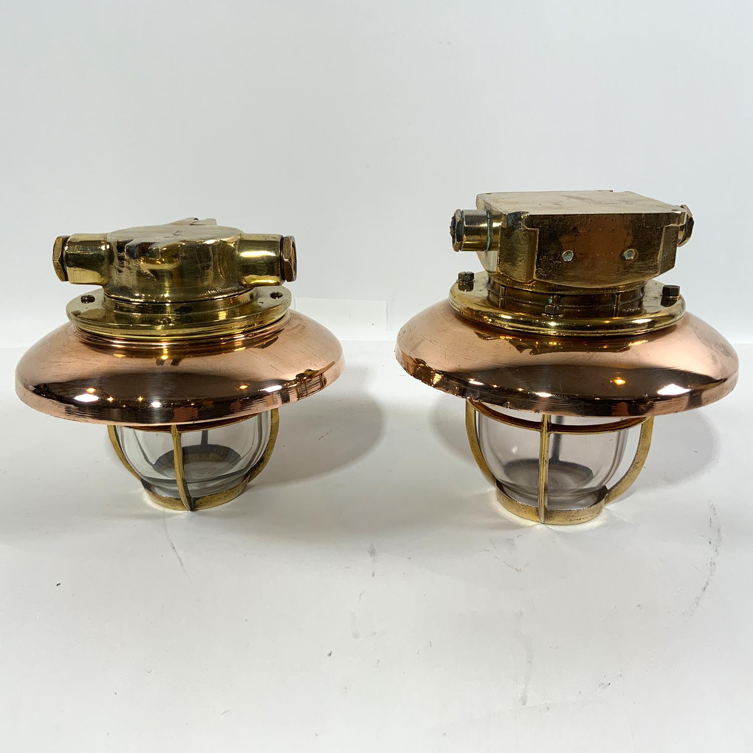 Pair of Ships Copper Cargo Light Fixtures 1