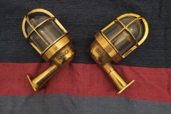 Pair of Ship's Lights or Sconces in Brass and Glass
