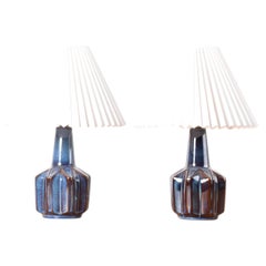 Pair of Søholm Stentøj Small Blue Table Lamp, Einar Johansen, Danish 1960s