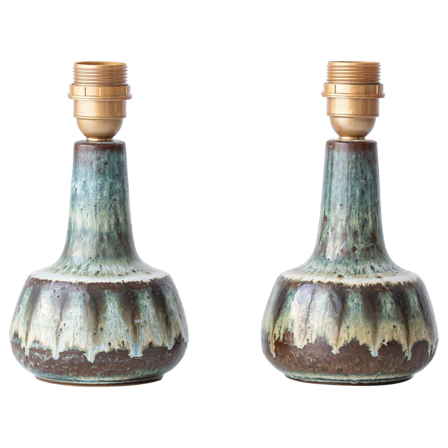 Pair of Søholm Stentøj Table Lamps, Organic Modern Glazed Stoneware, 1960s en venta