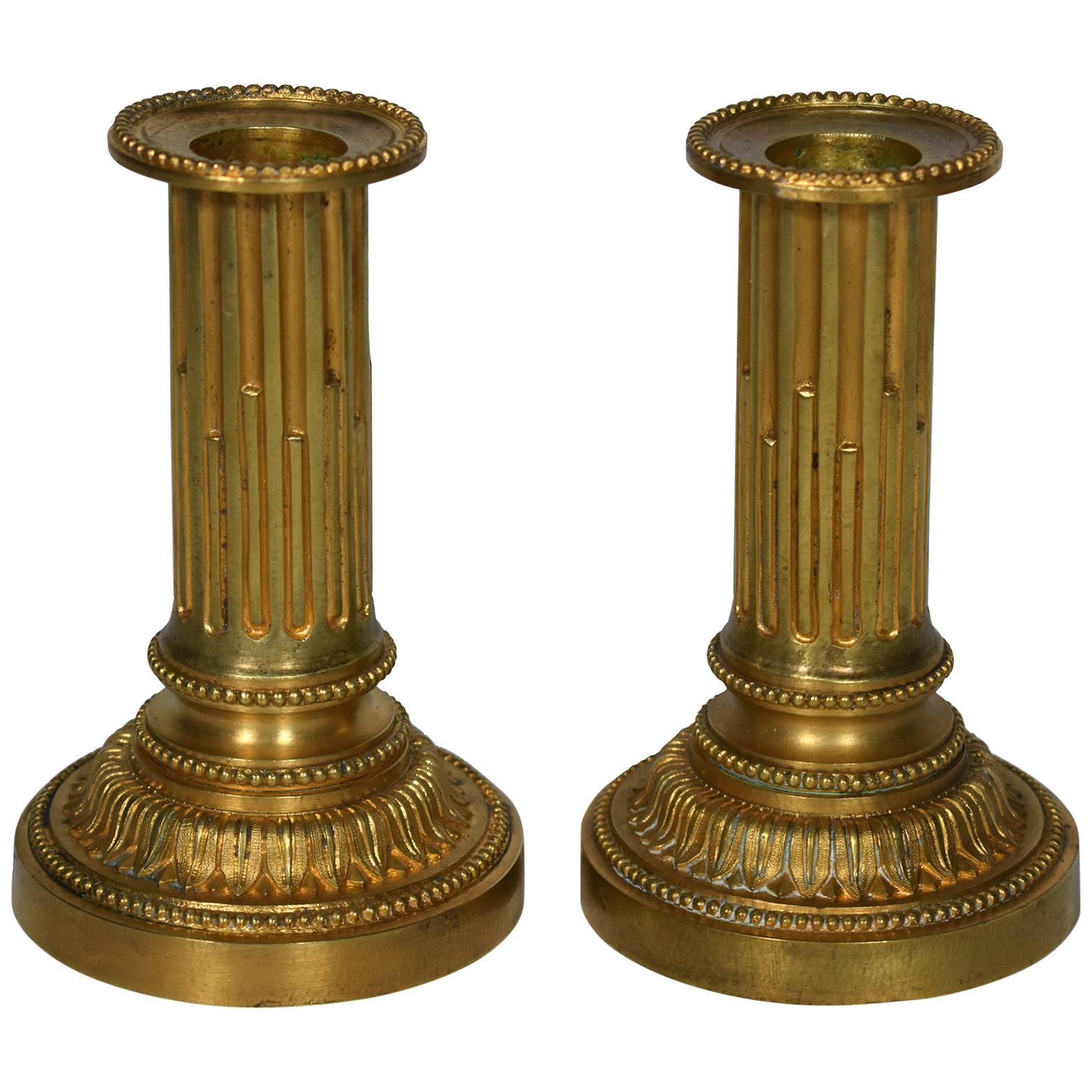 19th Century Pair of French Bronze Candlesticks