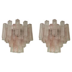 Pair of Short Pastel Pink Murano Chandeliers * height 2.5 feet