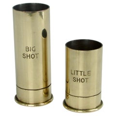 Vintage Pair of Shotgun Shell Styled Brass 1 and 2 Oz, Jigger Shot Glass Made in Italy