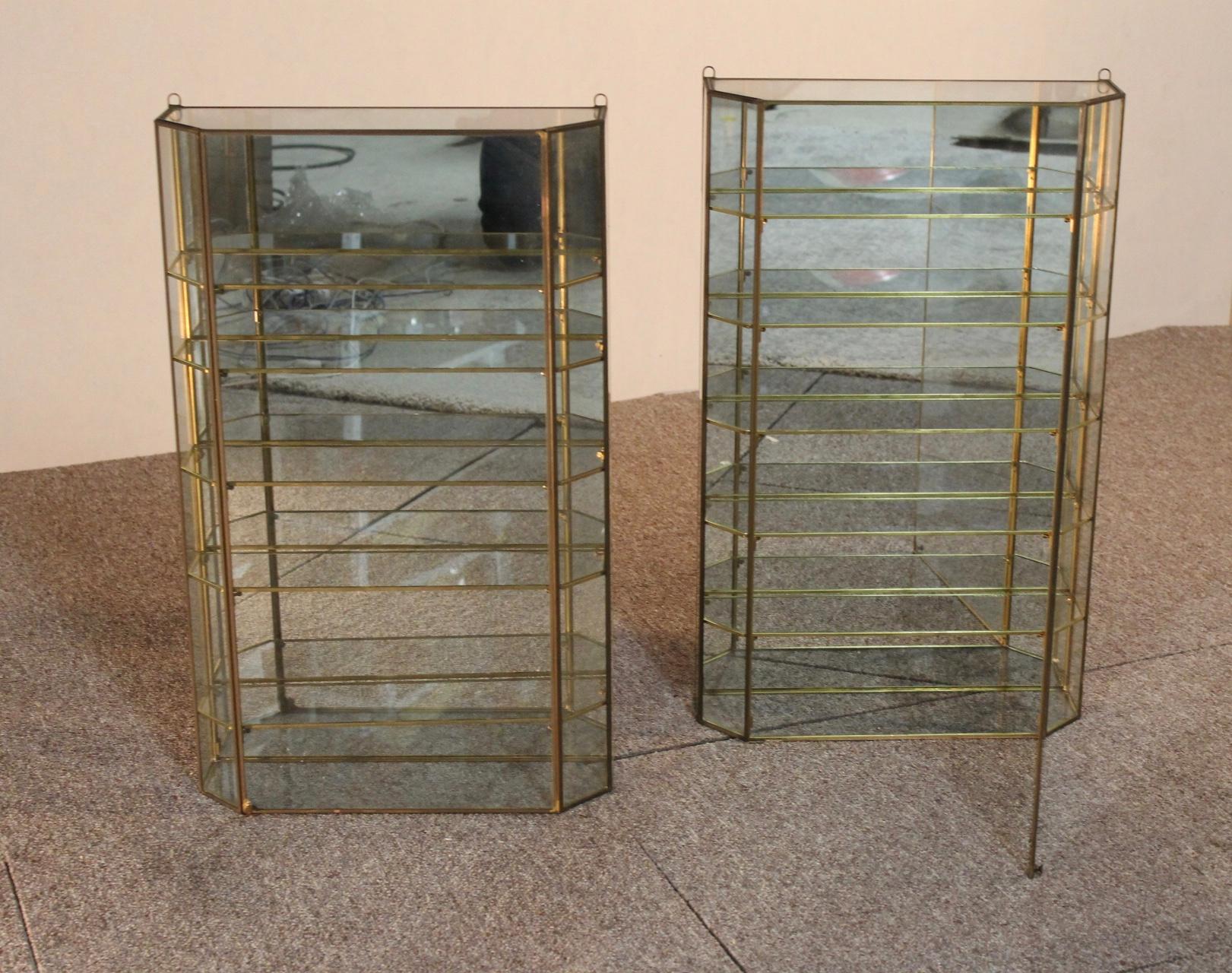 Pair of Showcases, Brass, Glass, Italian, 1970 9