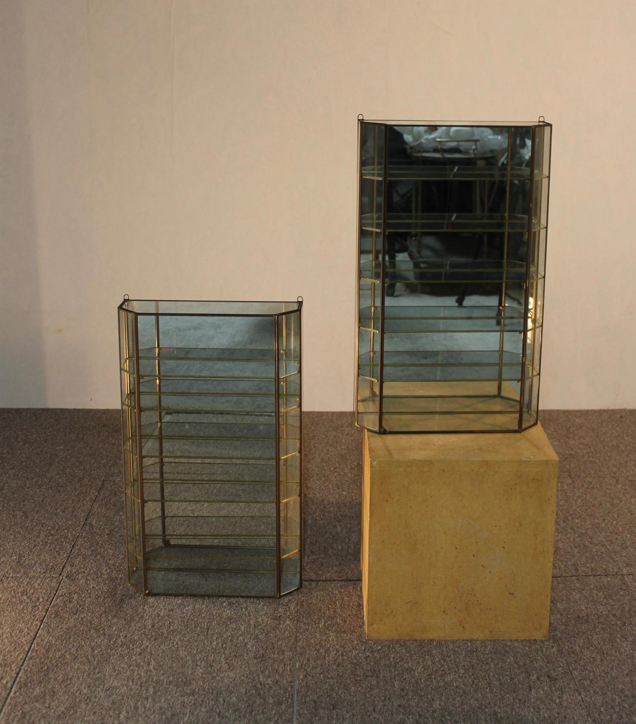 Pair of Showcases, Brass, Glass, Italian, 1970 11