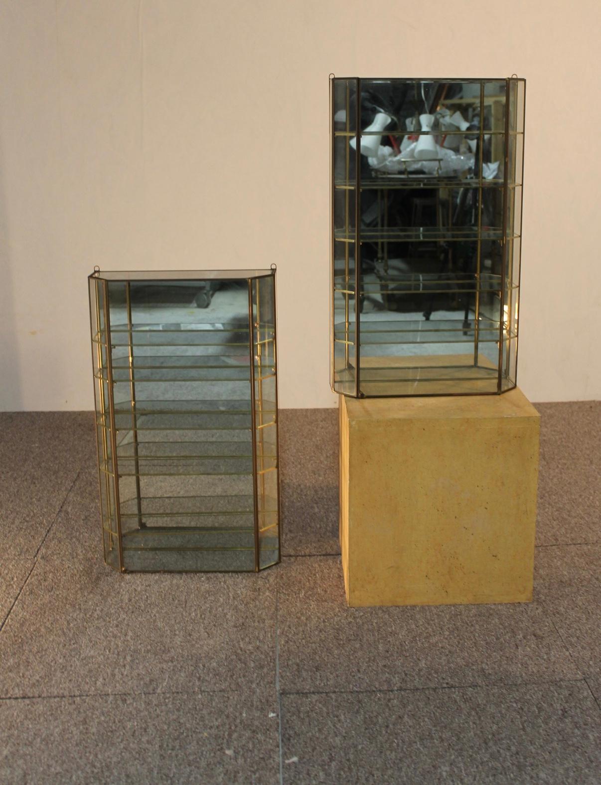 Pair of Showcases, Brass, Glass, Italian, 1970 12