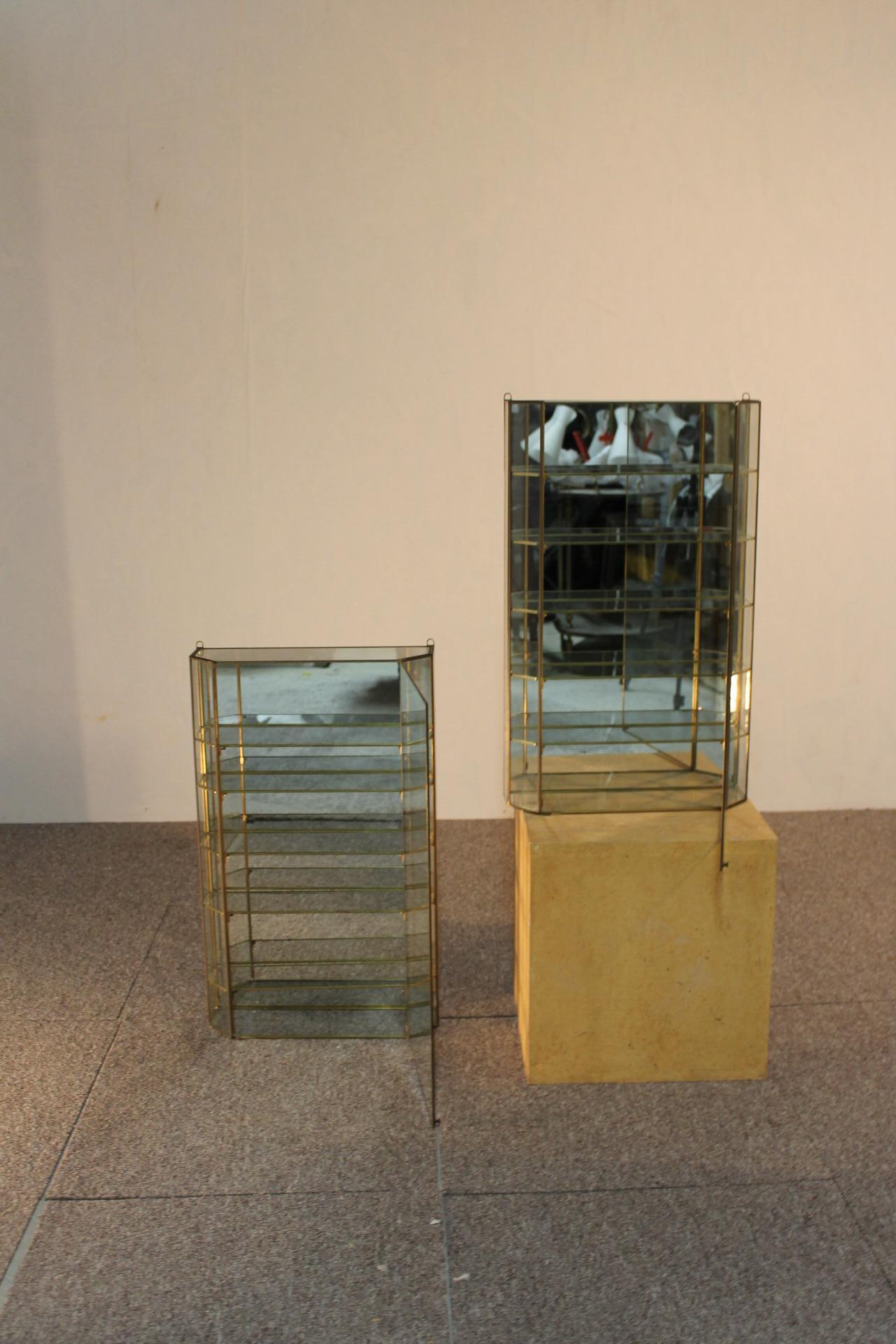 Pair of Showcases, Brass, Glass, Italian, 1970 13
