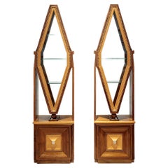 Antique Pair of Showcases Bruno Paul Austrian Jugendstil Wood Walnut Maple, circa 1905