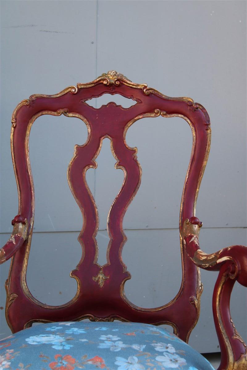 Pair of Sicilian Armchairs in Red Lacquer in the Style of Barocco 1700 For Sale 3