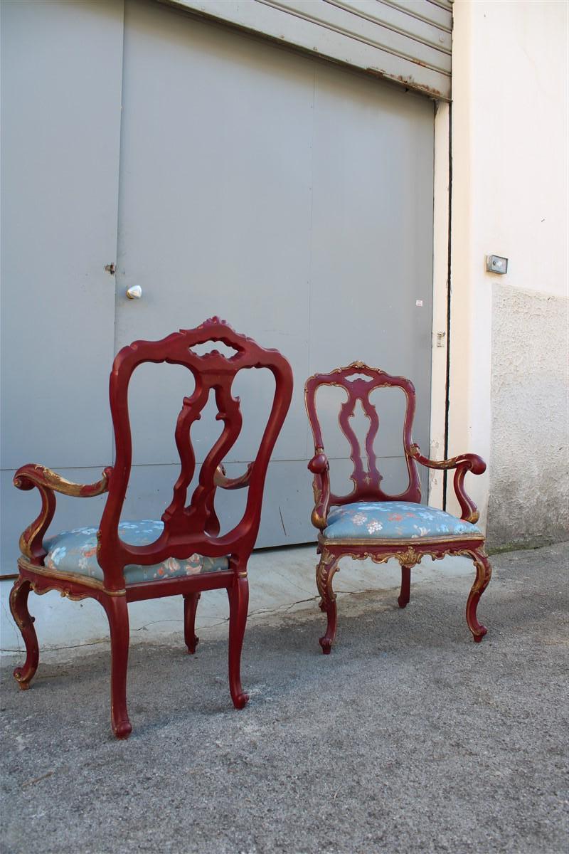 Pair of Sicilian Armchairs in Red Lacquer in the Style of Barocco 1700 For Sale 4