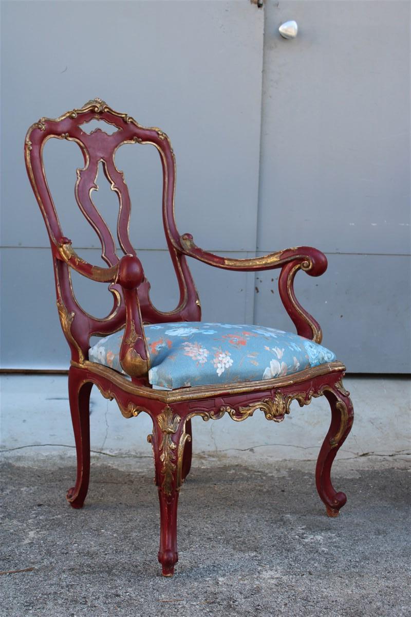 Italian Pair of Sicilian Armchairs in Red Lacquer in the Style of Barocco 1700 For Sale