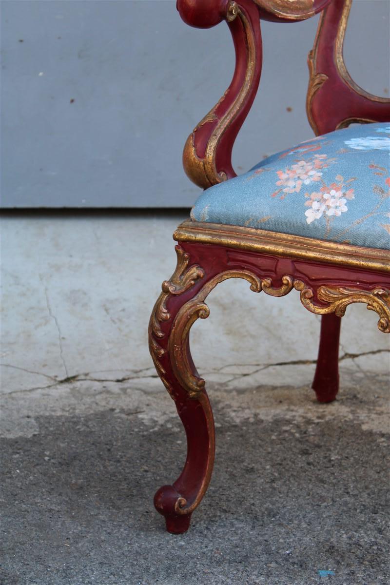 Pair of Sicilian Armchairs in Red Lacquer in the Style of Barocco 1700 For Sale 1