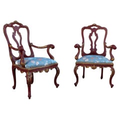 Pair of Sicilian Armchairs in Red Lacquer in the Style of Barocco 1700