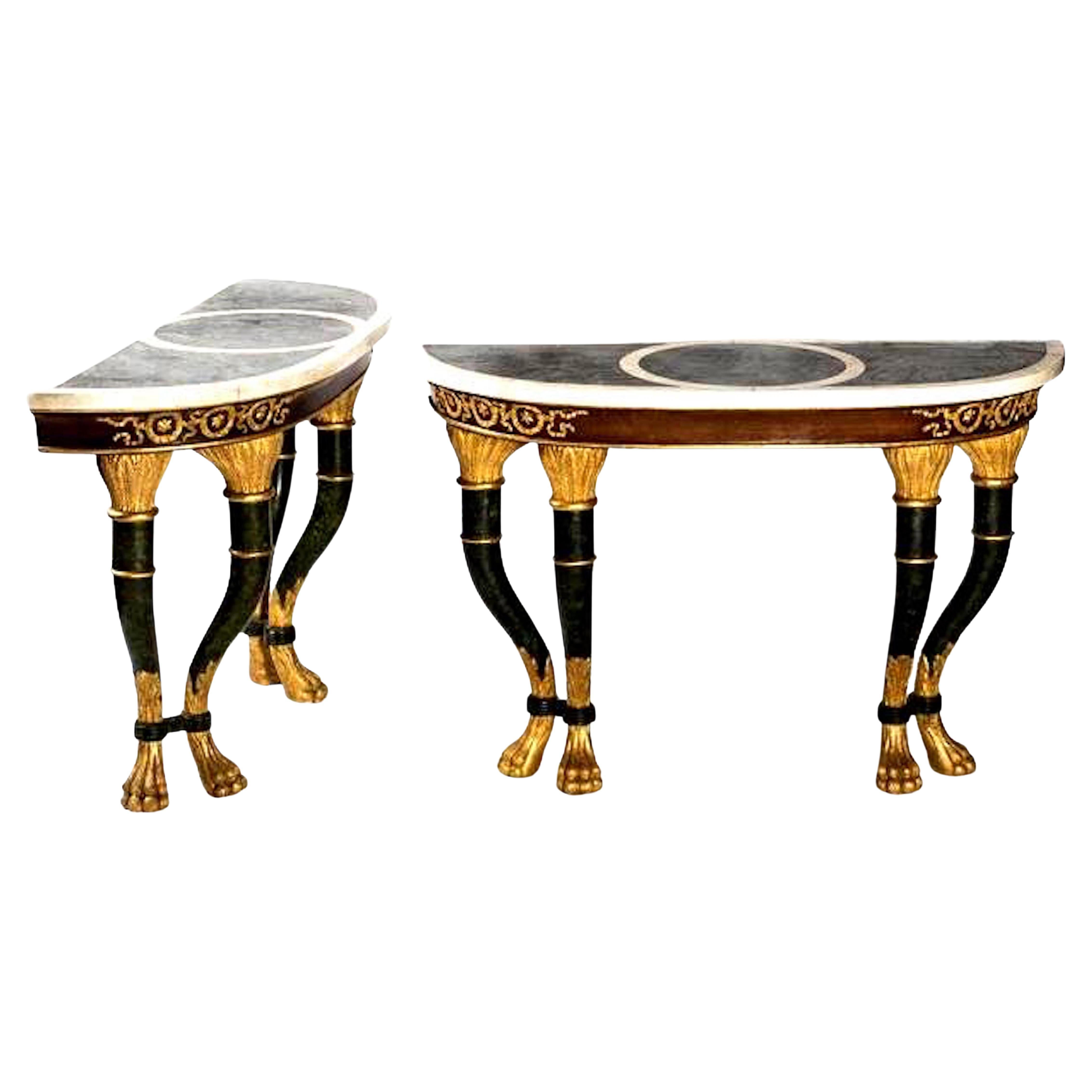 Pair of Sicilians Consoles Made of Wood with Gilding and Stucco, 19th Century For Sale