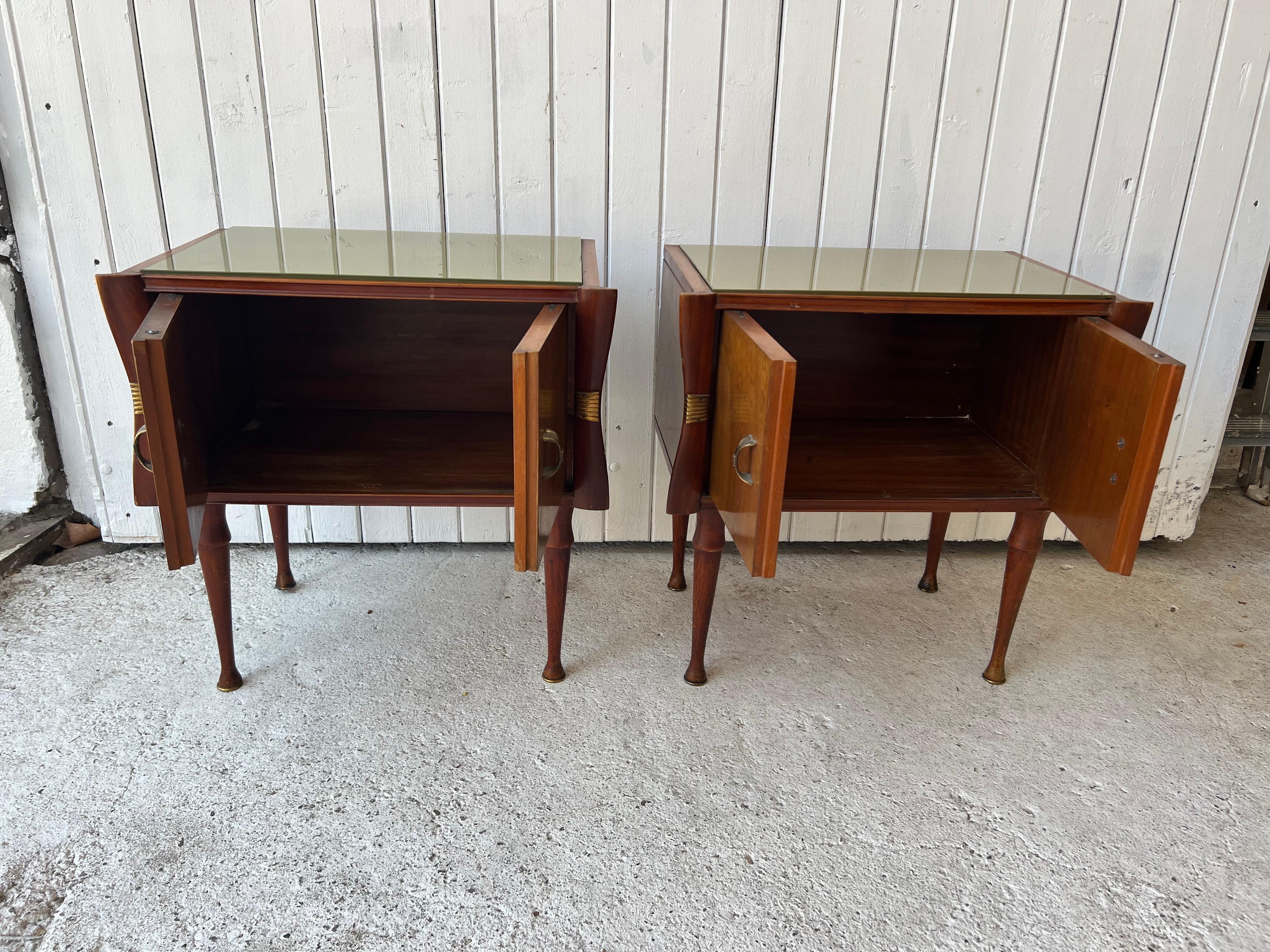 Opaline Glass Pair of Side Bed Table, Midcentury Italian  For Sale