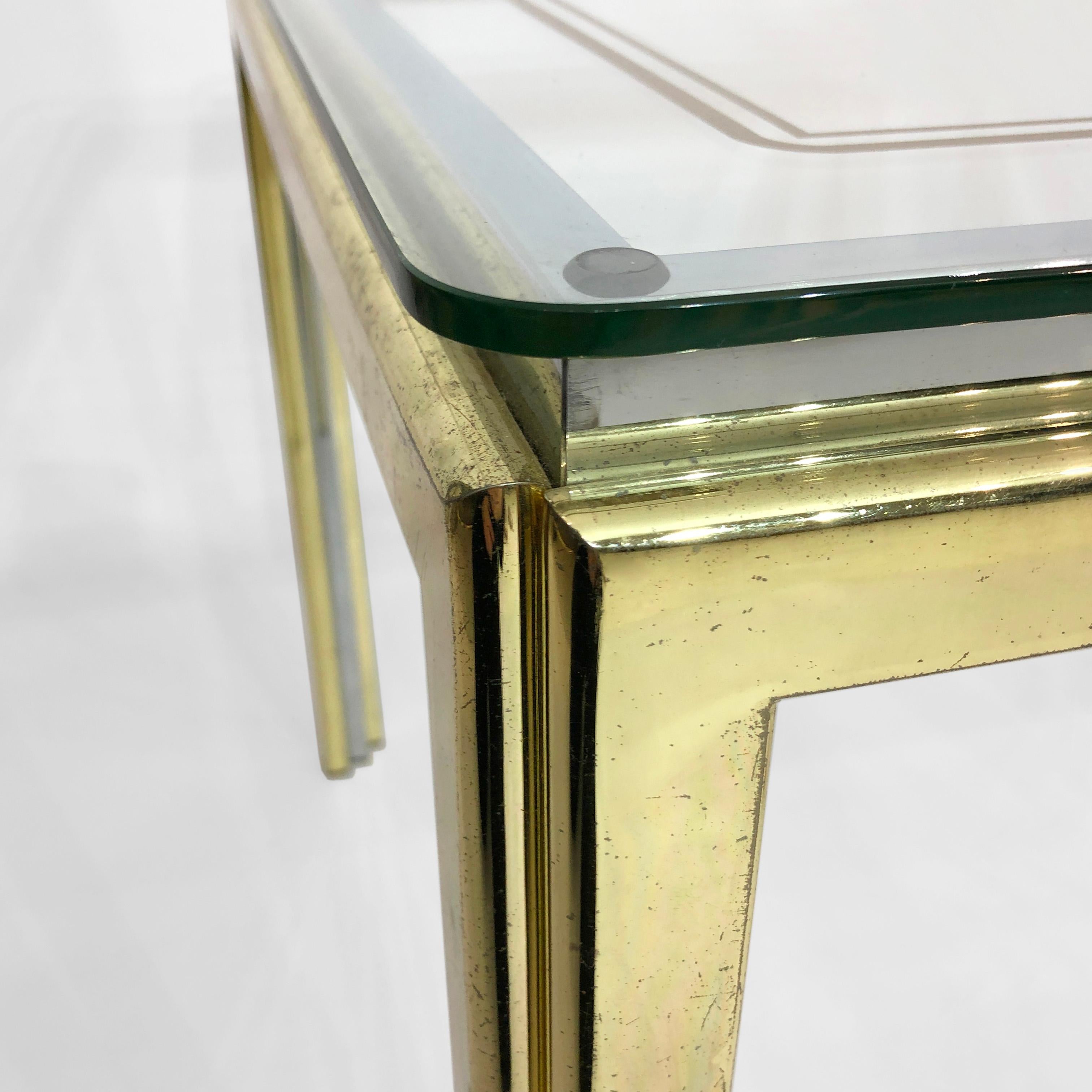 Pair of Side Brass Glass Chrome Tables Renato Zevi Style Hollywood Regency #2 For Sale 4