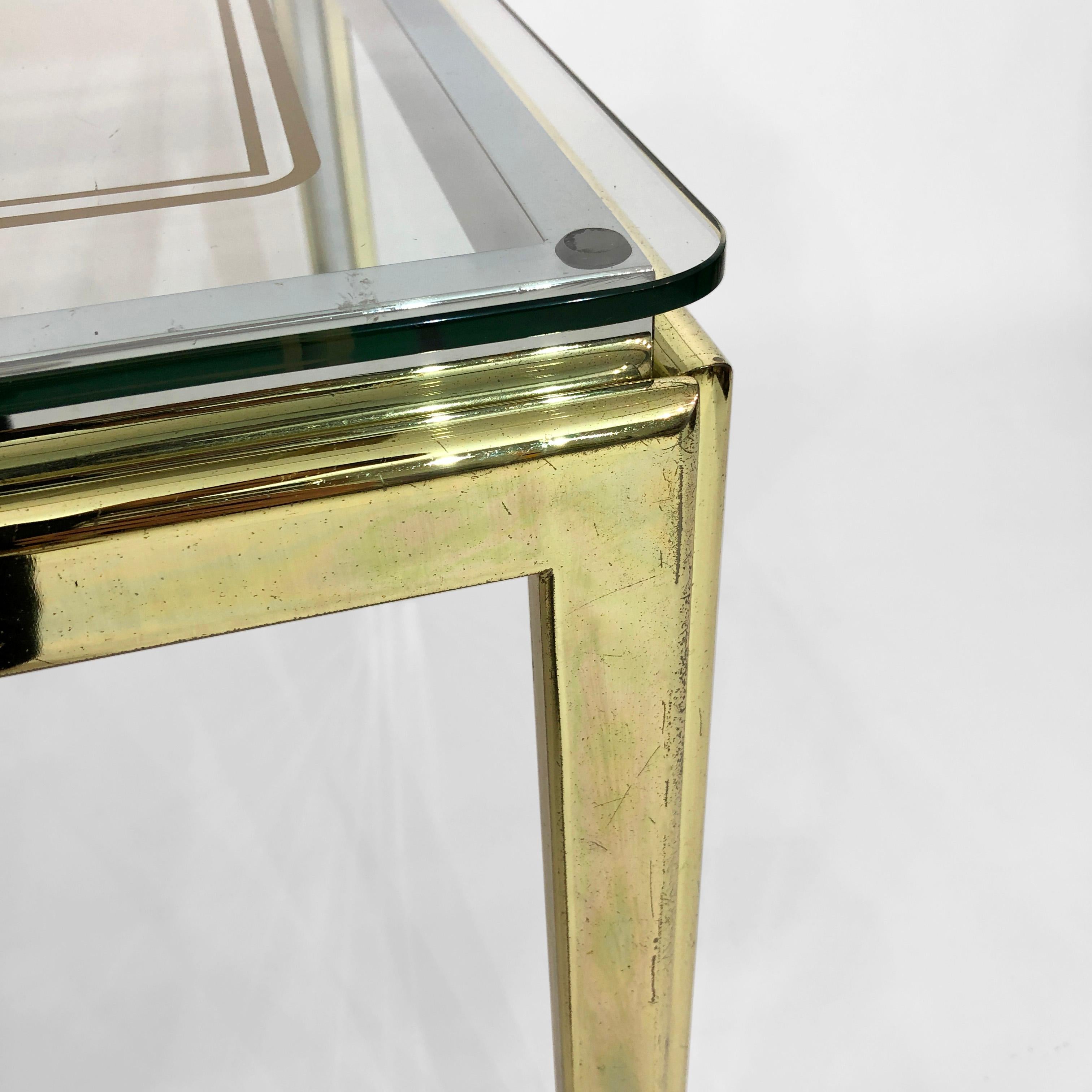 Pair of Side Brass Glass Chrome Tables Renato Zevi Style Hollywood Regency #2 For Sale 5