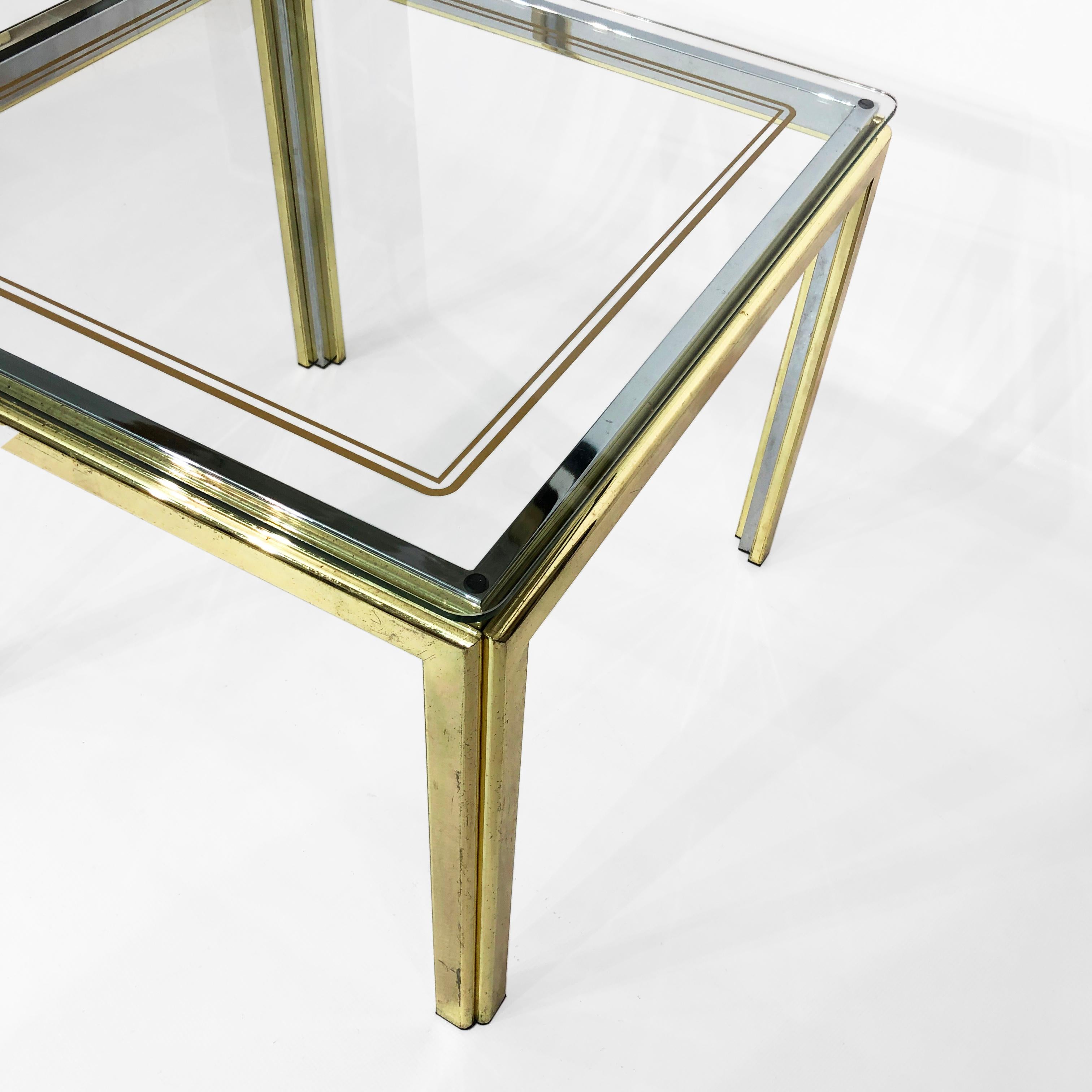 Pair of Side Brass Glass Chrome Tables Renato Zevi Style Hollywood Regency #2 For Sale 2