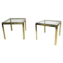 Retro Pair of Side Brass Glass Chrome Tables Renato Zevi Style Hollywood Regency #2