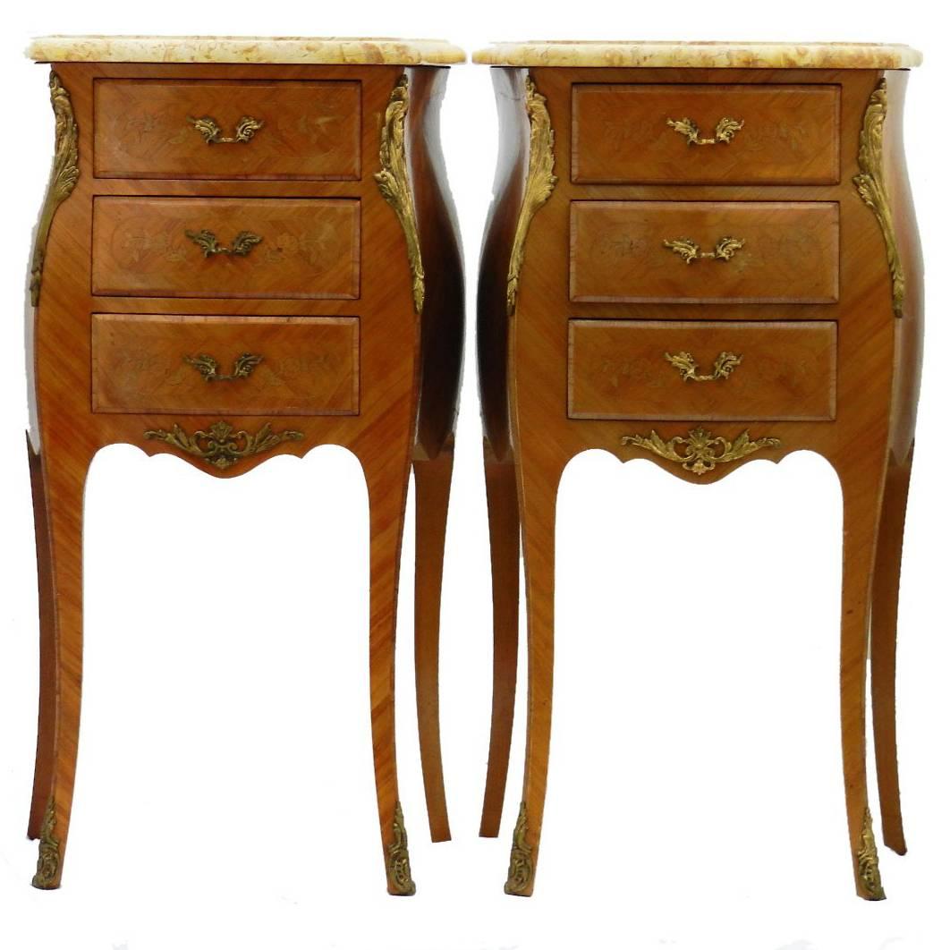 Pair of Side Cabinets Tulipwood French Louis Style Bedside Tables Nightstands