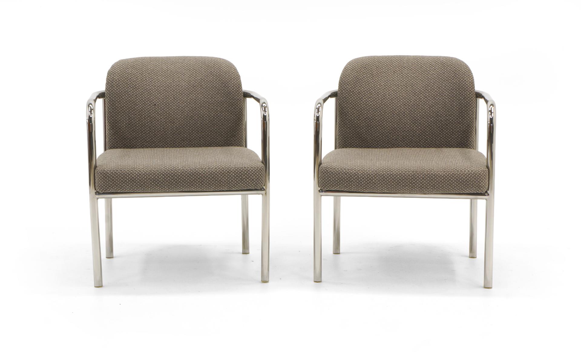 Mid-Century Modern Pair of Side Chairs in Milo Baughman Style, Rounded Tubular Chrome Frames
