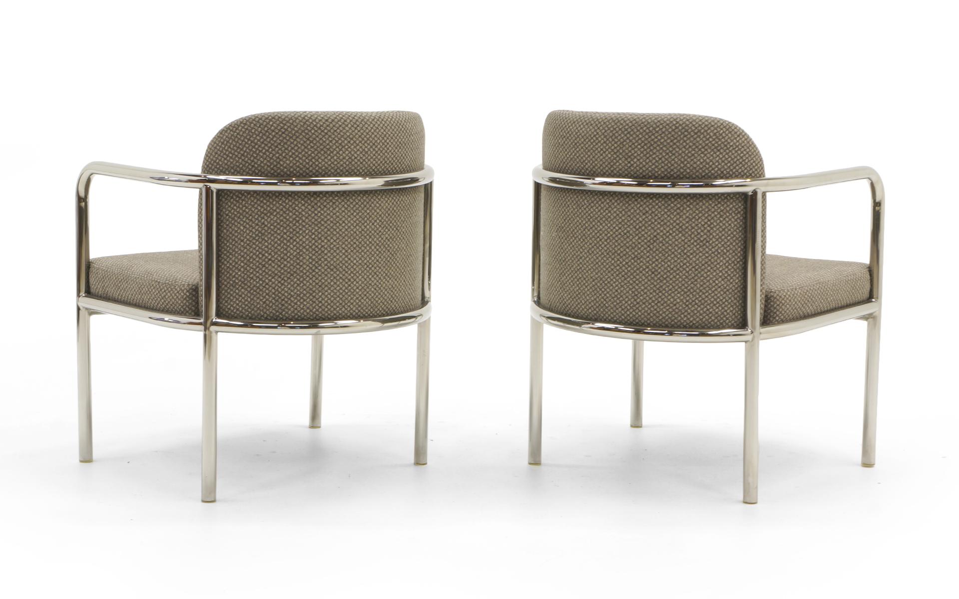 American Pair of Side Chairs in Milo Baughman Style, Rounded Tubular Chrome Frames