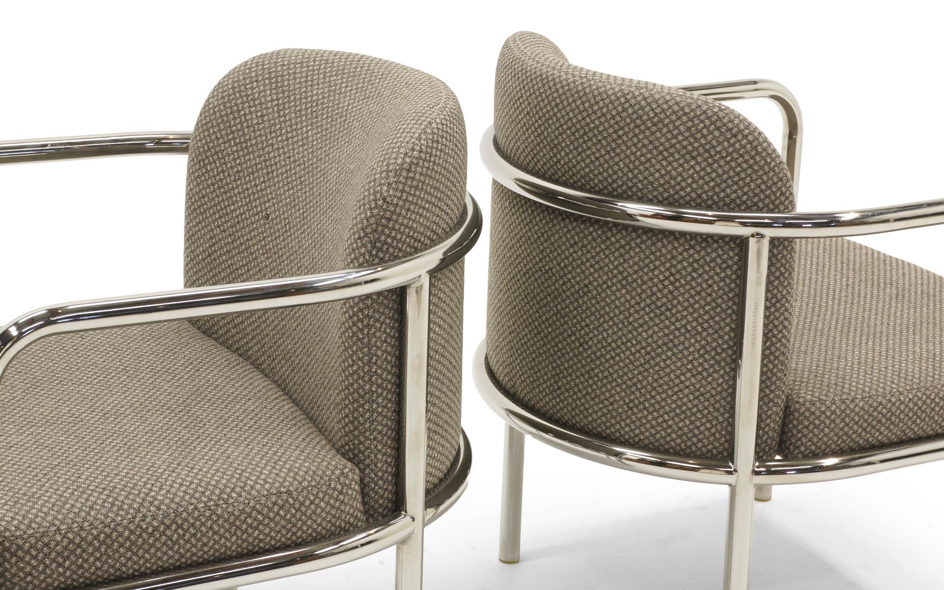 Pair of Side Chairs in Milo Baughman Style, Rounded Tubular Chrome Frames 1