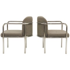 Pair of Side Chairs in Milo Baughman Style, Rounded Tubular Chrome Frames