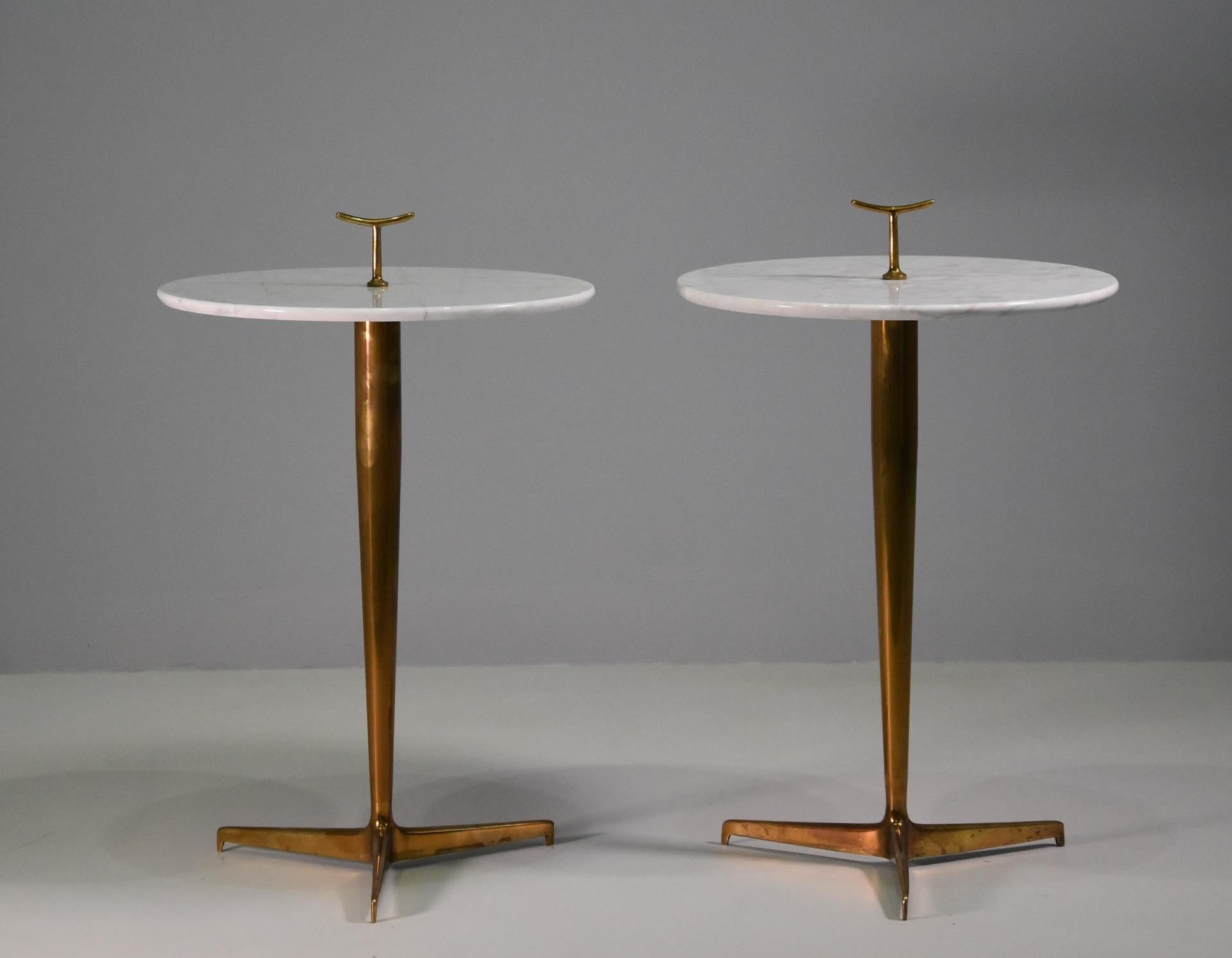 Mid-Century Modern Pair of Side Coffee Table in Brass by Osvaldo Borsani, 1950
