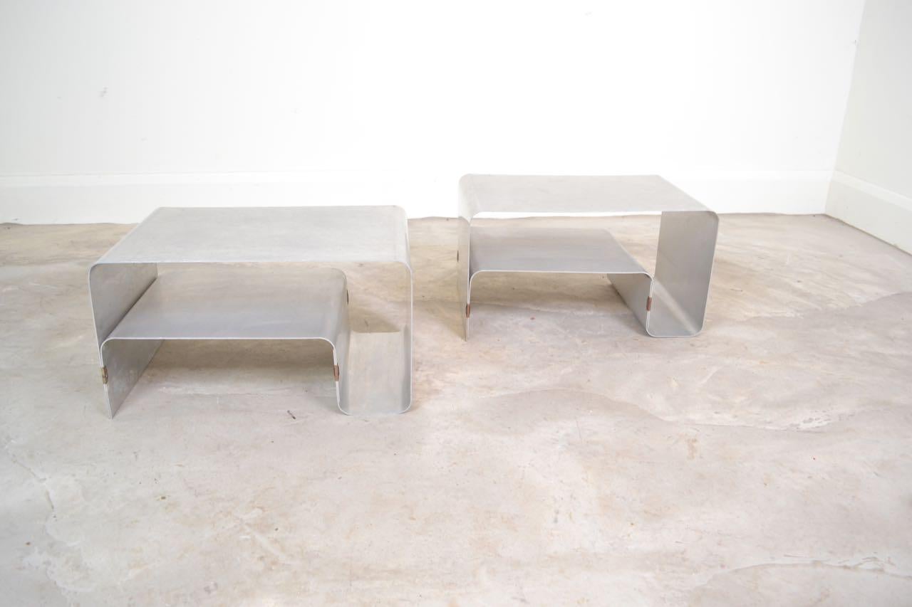 Mid-Century Modern Pair of Side Steel Side Tables by Joelle Ferlande for Kappa, France, circa 1970
