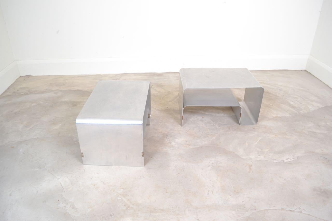 French Pair of Side Steel Side Tables by Joelle Ferlande for Kappa, France, circa 1970