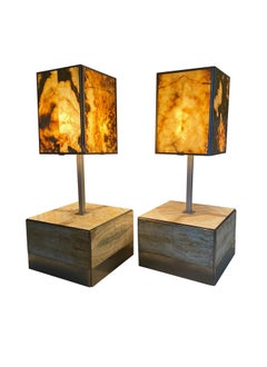 Pair of Side Table and Lamp in Alabaster by Tommaso Barbi, Italy, 1970s