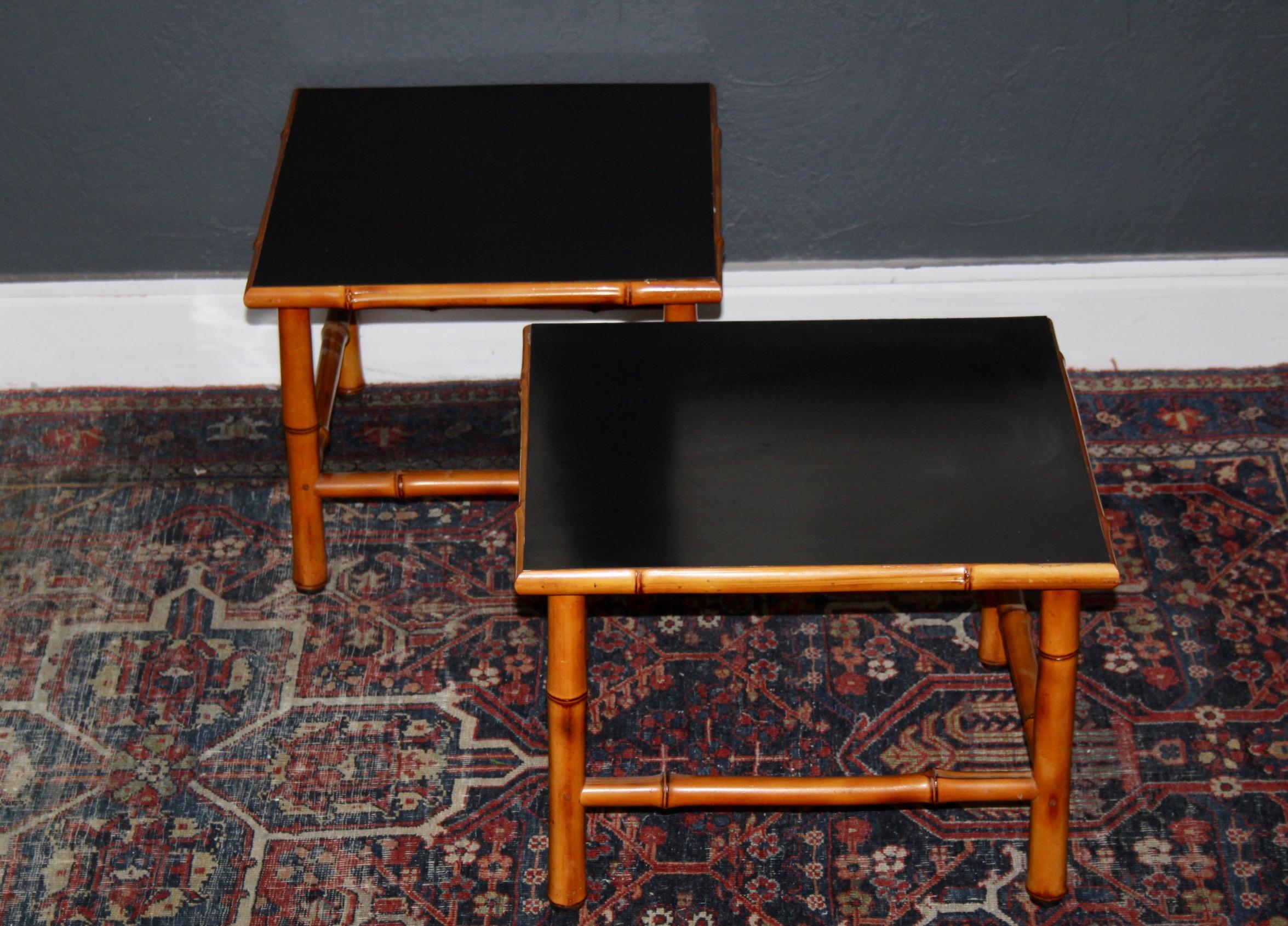 Pair of bamboo side table signed cogolin Maurice Lauer 