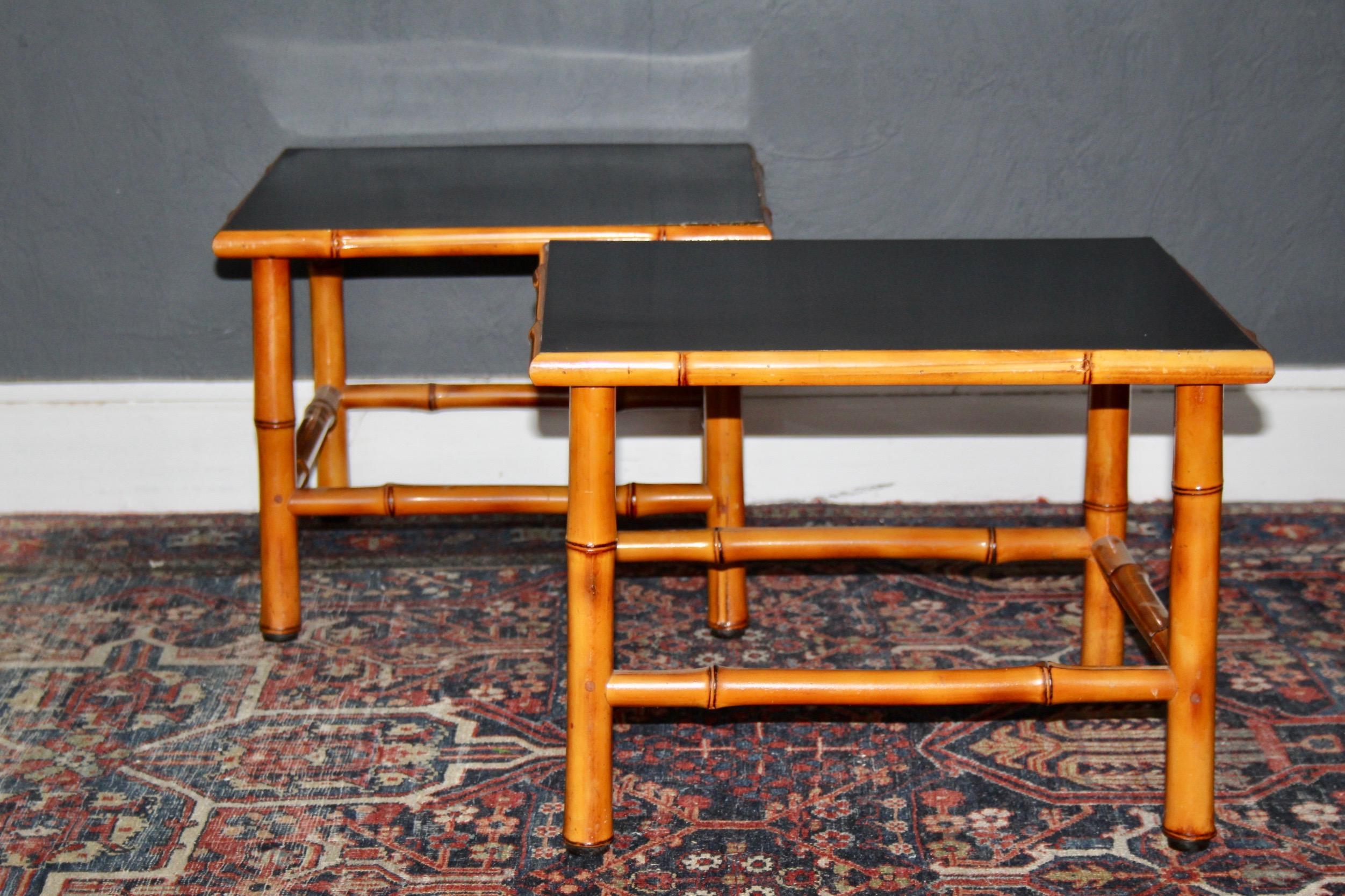 French Pair of side table bamboo signed cogolin by Maurice Lauer For Sale