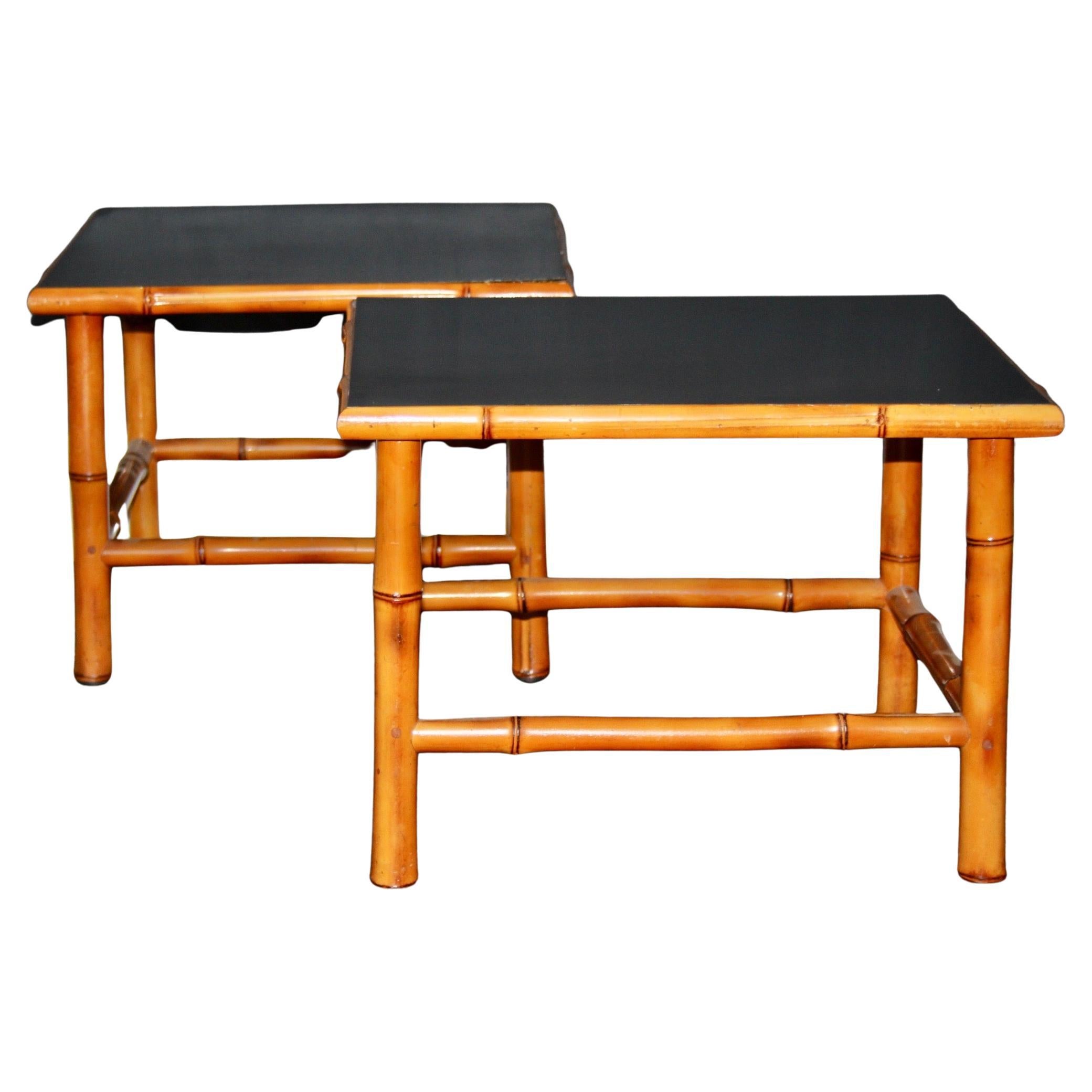 Pair of side table bamboo signed cogolin by Maurice Lauer For Sale
