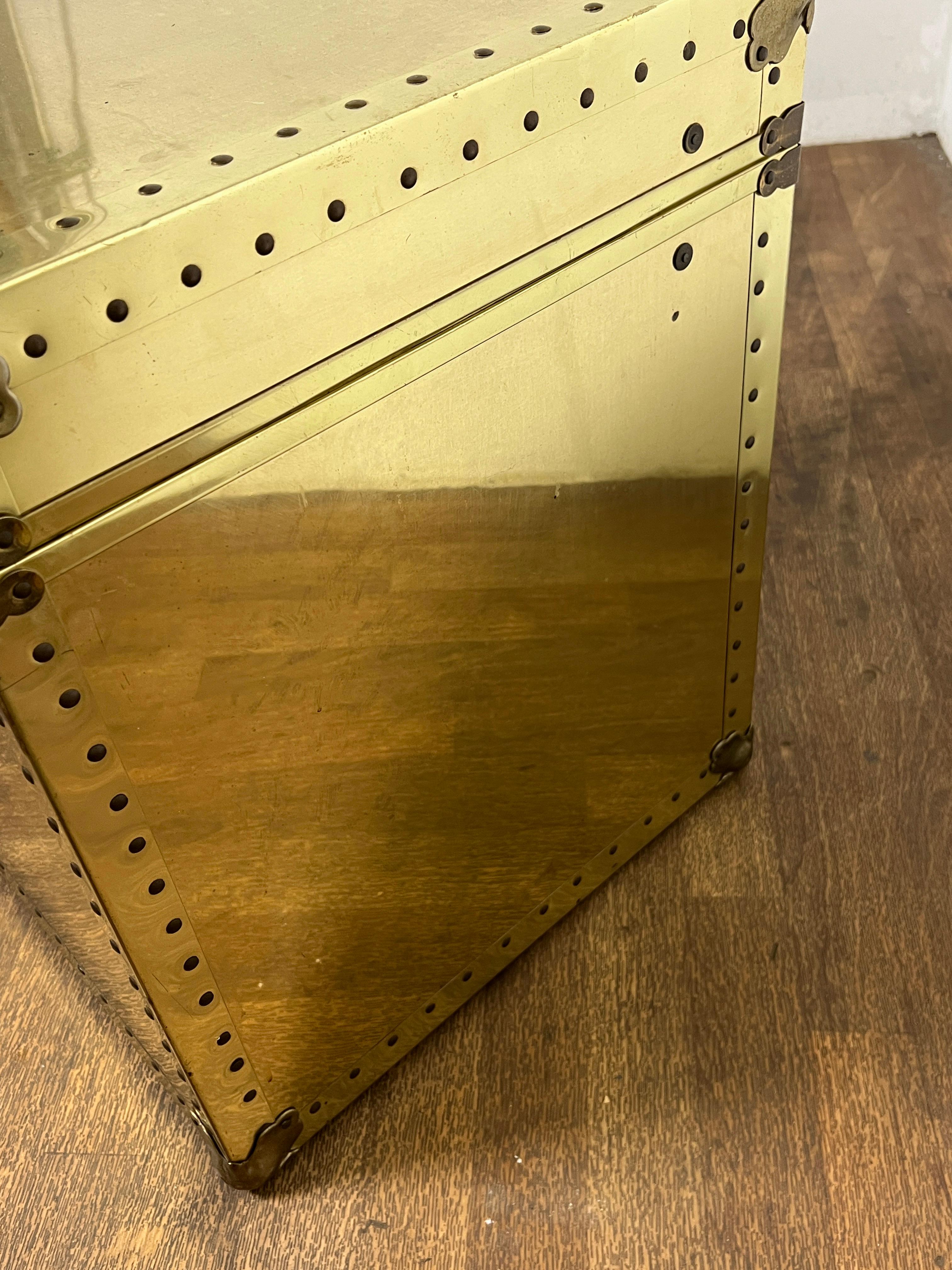 Pair of Side Table Brass Clad Trunks In The Style Of  Sarreid Circa 1970s For Sale 4